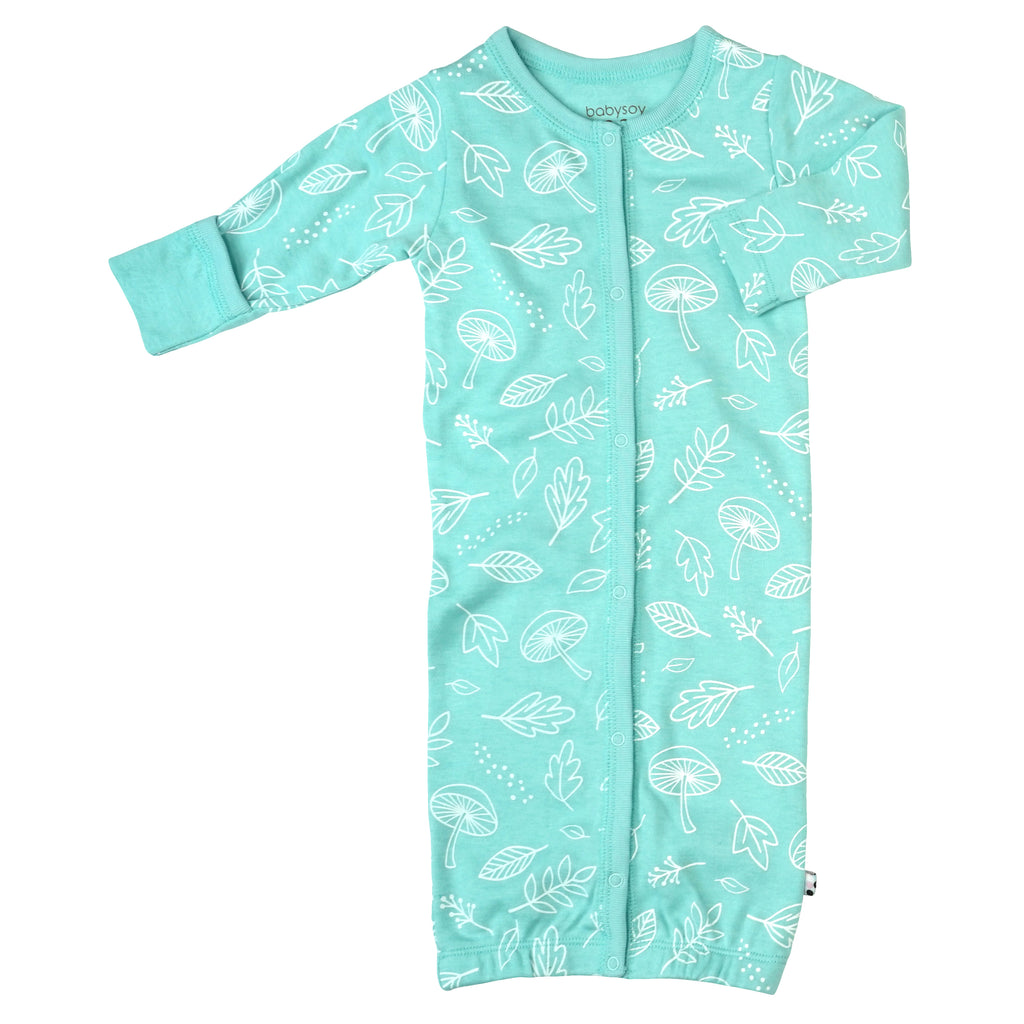Baby snap gown sleep sack pattern print leaf harbor blue color with mittens 0-3 Months