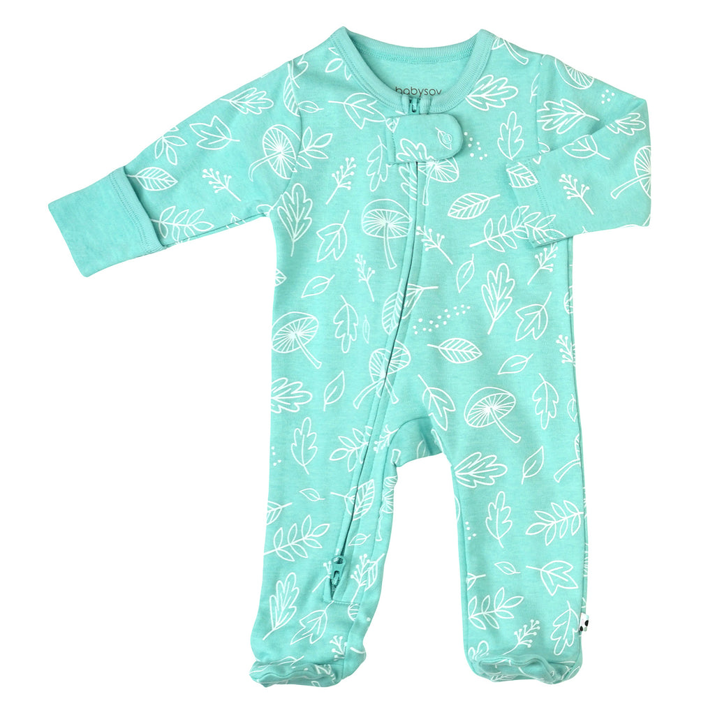 Baby organic footie sleepers pajamas leaf harbor blue pattern 3-6 months