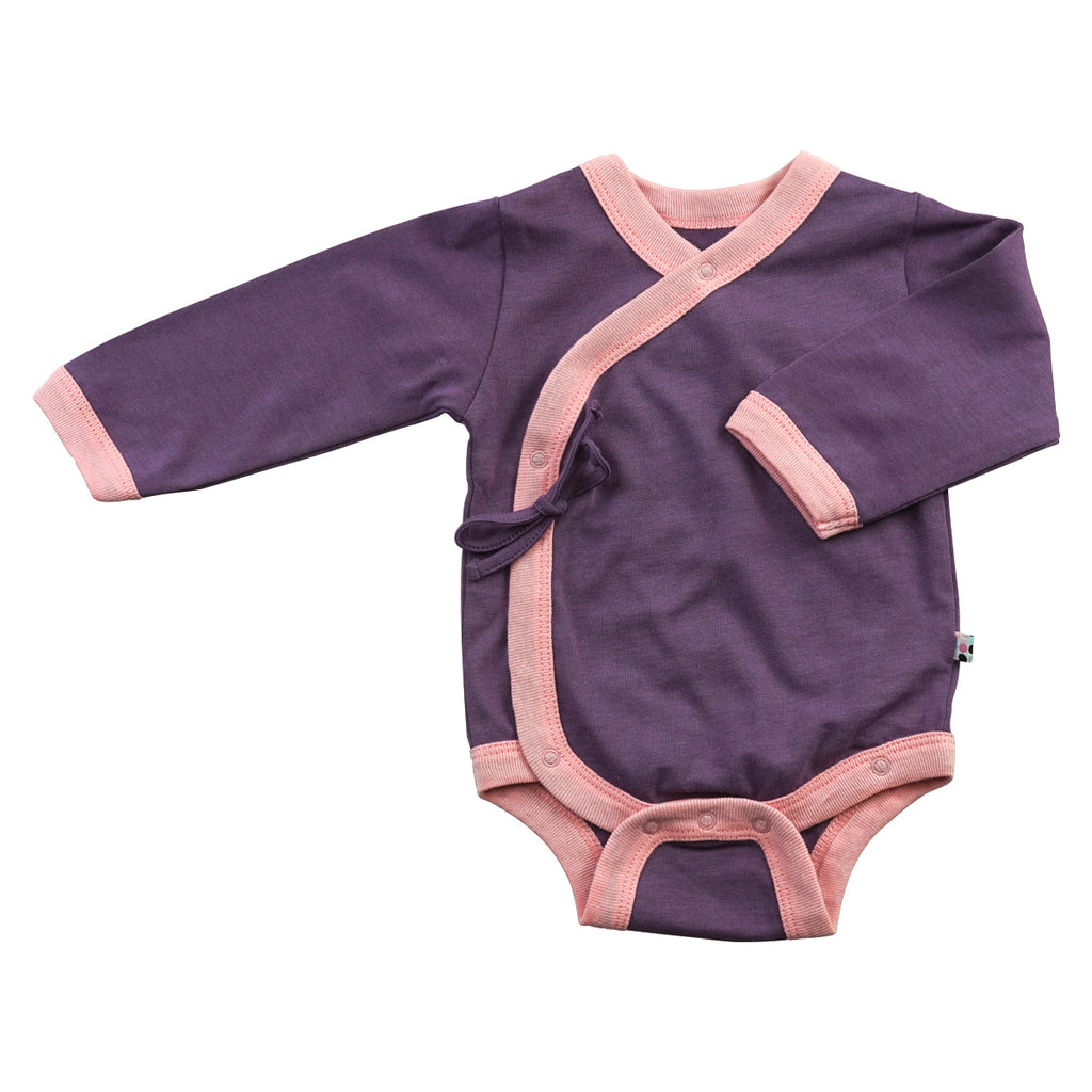 Babysoy Baby Girl Long Sleeve Kimono Bodysuit Onesie Eggplant Purple 0-3 Months