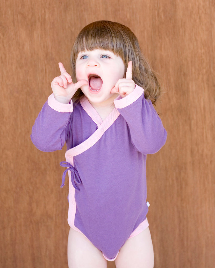 Babysoy Baby Girl Long Sleeve Kimono Bodysuit Onesie Eggplant Purple 12-18 Months