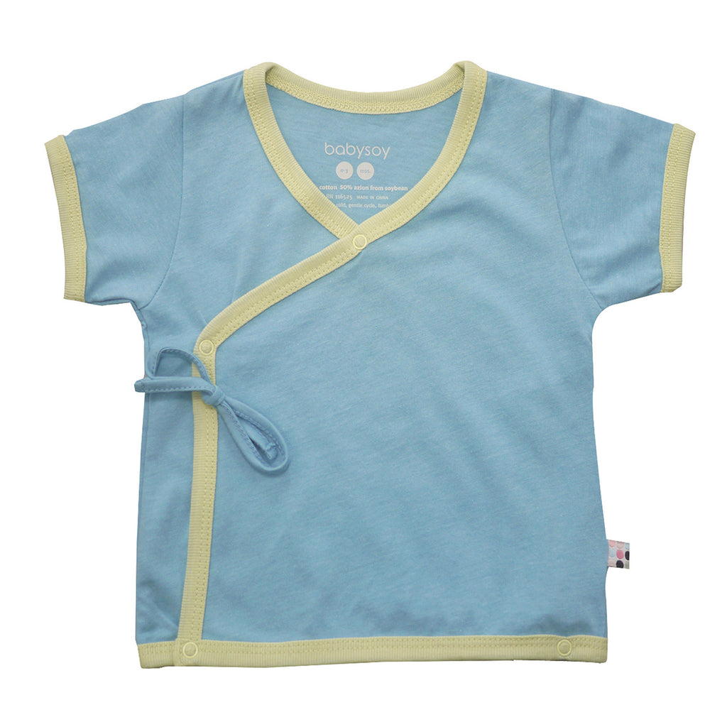 Baby Short Sleeve Japanese Side Snap Kimono Tee top shirt Blue