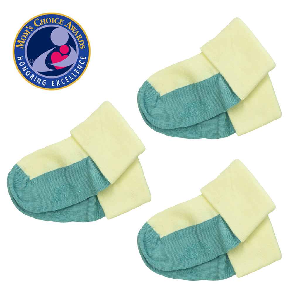 Babysoy Signature Stay on Socks- Set of 3 in ocean blue and soy