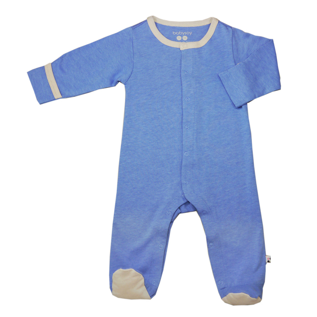 babysoy baby newborn snap footie sleeper with foot in lake blue