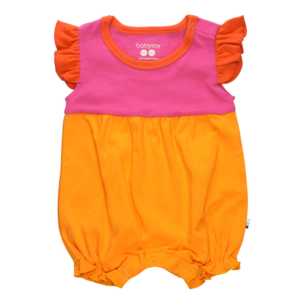 Baby Girl Color Block Princess Tank Romper Bodysuit Onesie Orange, red, pink