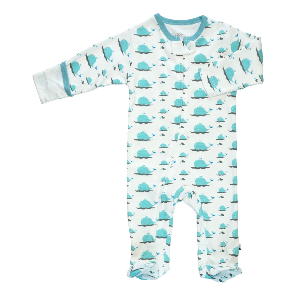 100% Organic Cotton Animal Pattern Print Zipper Footie Baby Sleeper with Feet whale