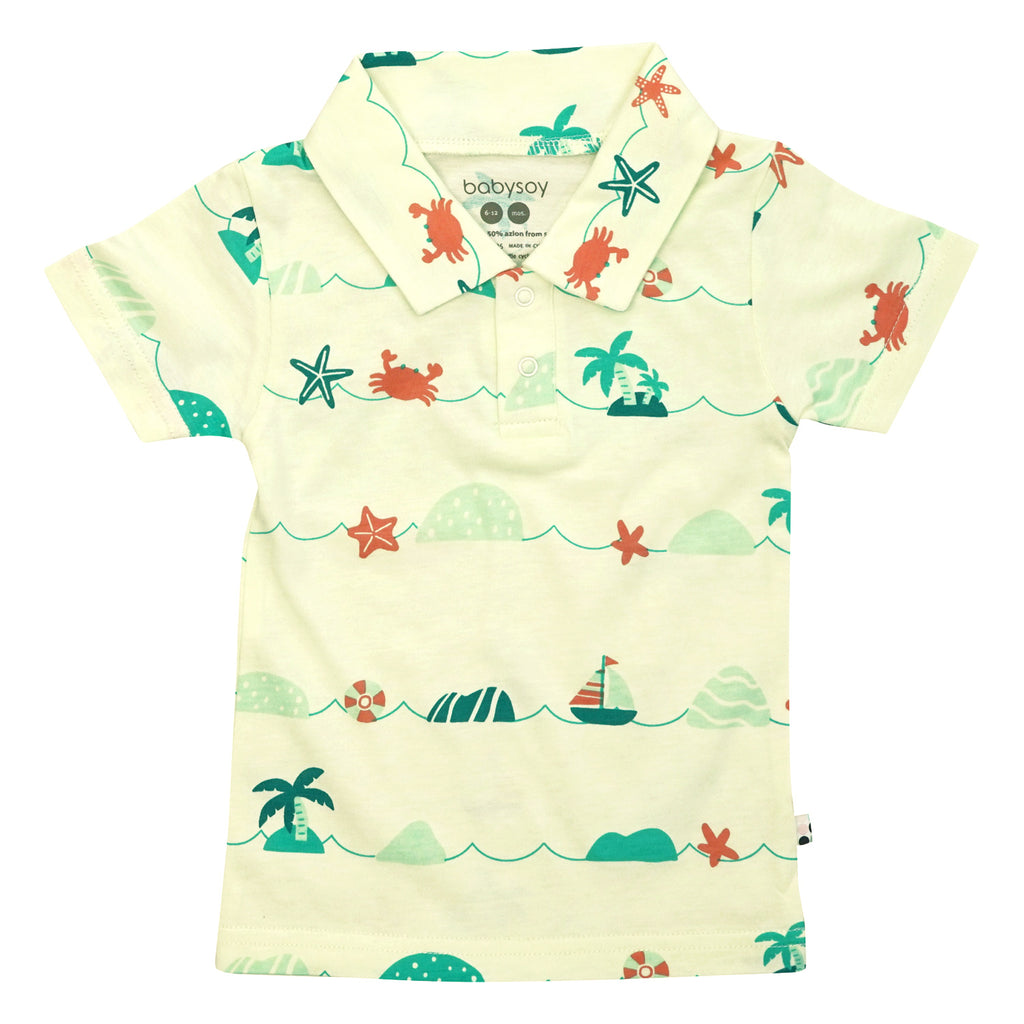 Organic Baby Toddler Pattern Short Sleeve Polo Tee shirt sea pattern
