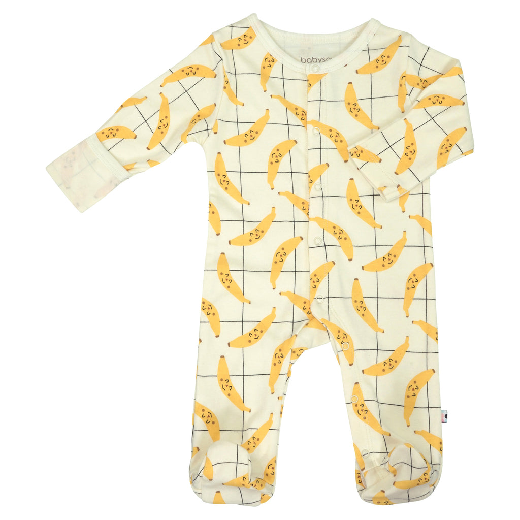 Baby Organic Sustainable Fruits Pattern Snap Footies Baby Sleeper with feet and reversible mittens