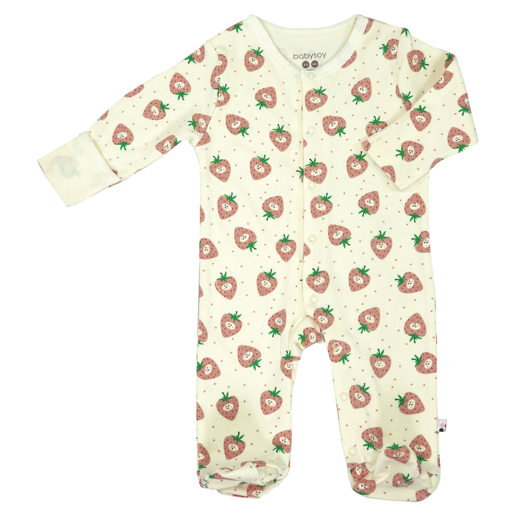 Baby Organic Sustainable Fruits Pattern Snap Footies Baby Sleeper with feet and reversible mittens