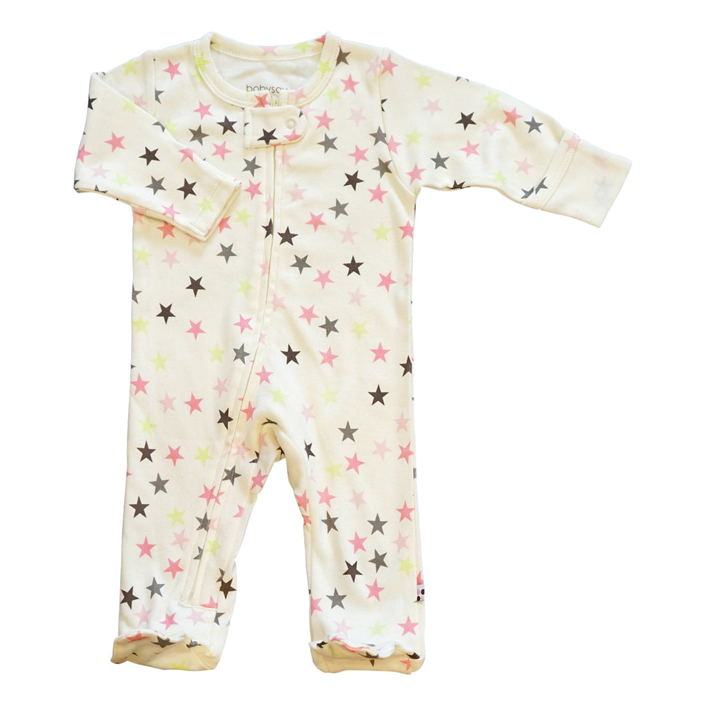 baby newborn infant Star print long sleeve footie with zippers