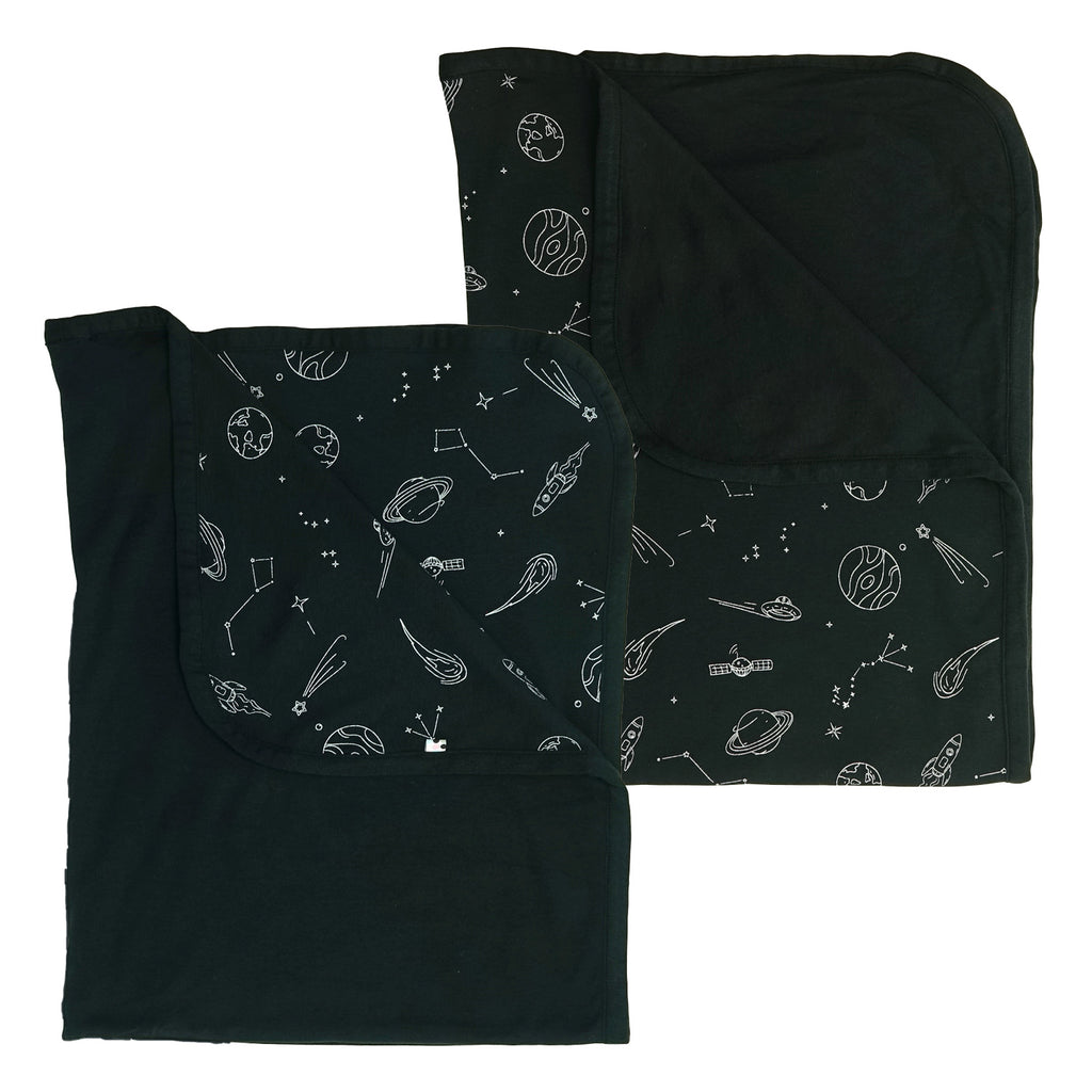 Solid Colored & pattern print Baby and Toddler Reversible Security Blankets in space planet print and black double layers