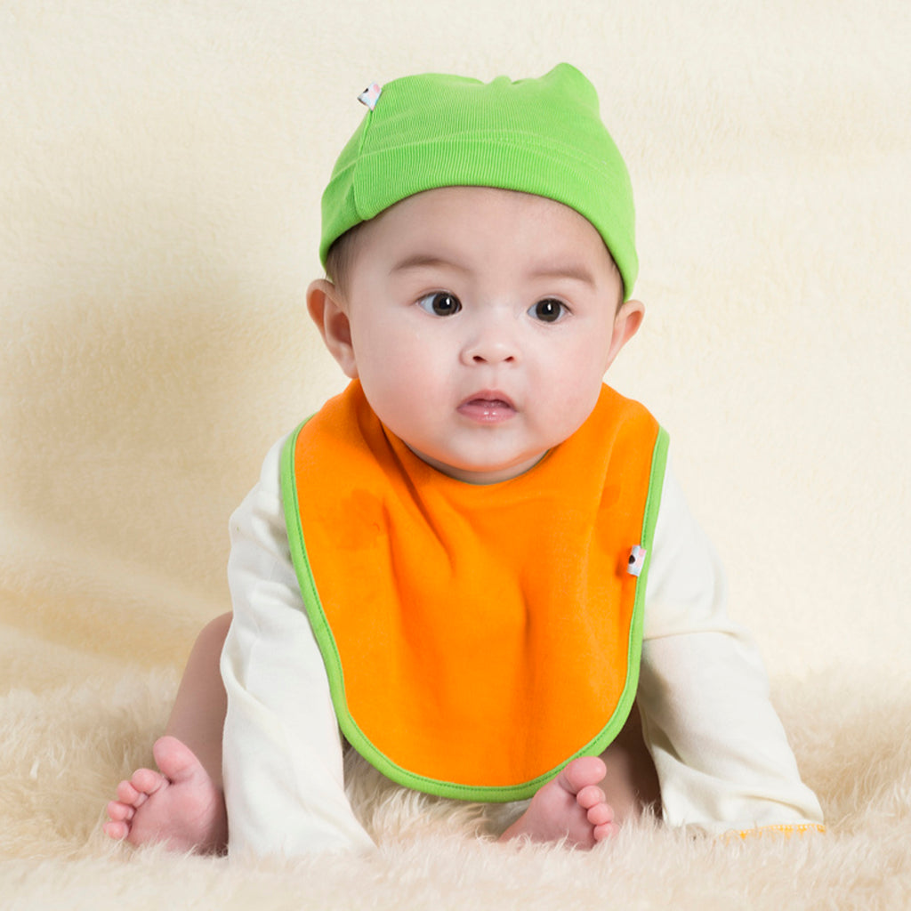 Babysoy eco bibs for drooling in orange and green