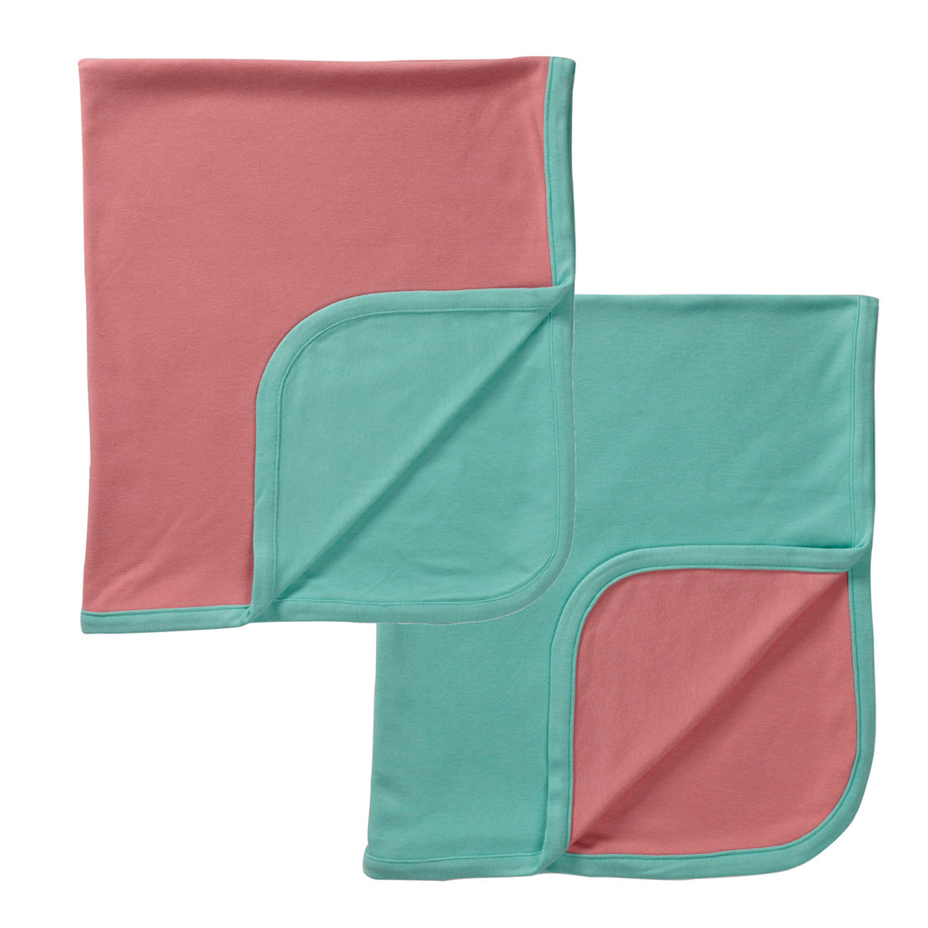 Solid Colored Baby and Toddler Reversible Security Blankets in rose and green