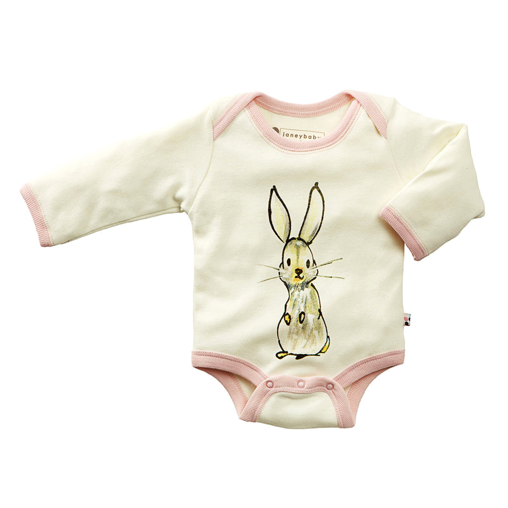 Babysoy x Jane Goodall - Rabbit Collection long sleeve onesie baby bodysuit