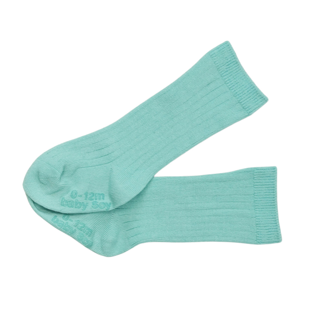 babysoy knee high socks with grip in blue 3T size