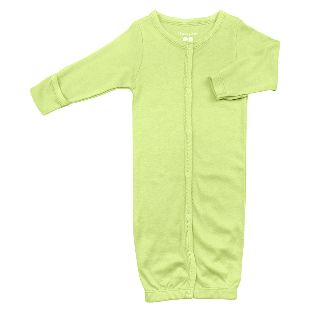 Modern Solid Color Long Sleeve Baby Newborn Snap Gown/Sleeper Sacks in  Light Green Tea