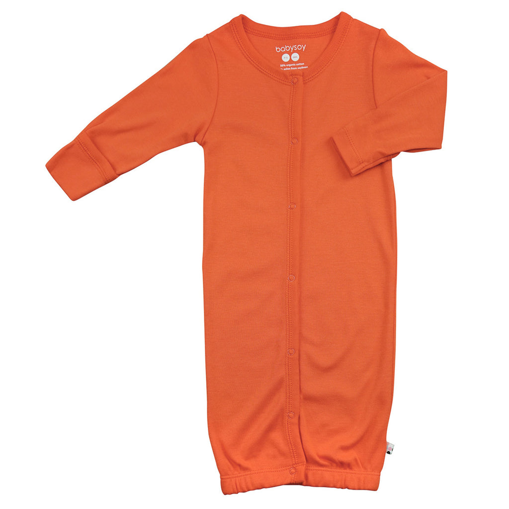 Modern Solid Color Long Sleeve Baby Newborn Snap Gown/Sleeper Sacks in Orange Persimmon