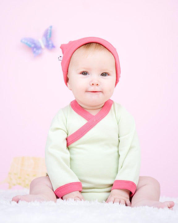 Babysoy Baby Girl Long Sleeve Kimono Bodysuit Onesie Tea Green 0-3 Months
