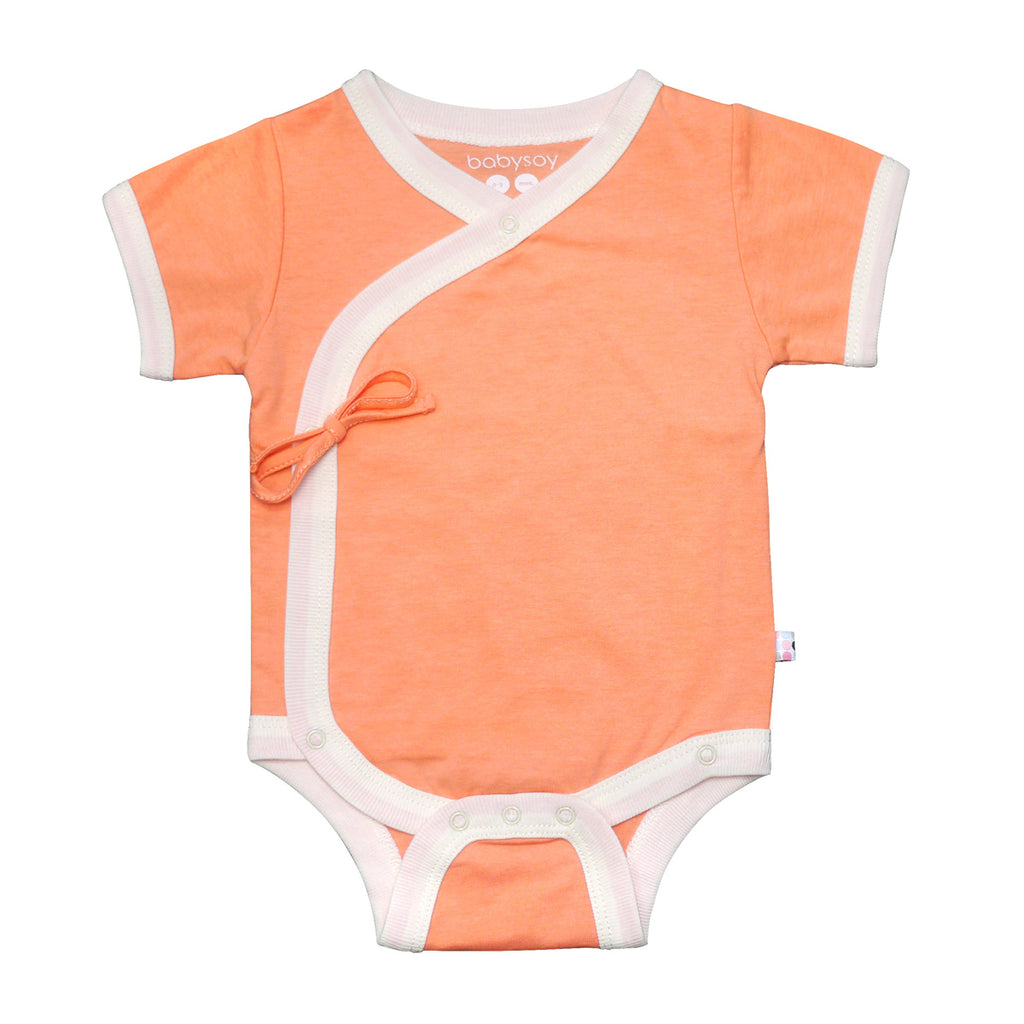 Babysoy Organic Short Sleeve Kimono Side Snap Bodysuit Cantaloupe orange 0-3 Months