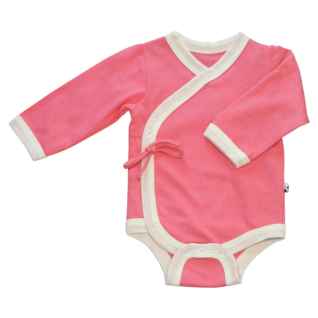 Babysoy Baby Girl Long Sleeve Kimono Bodysuit Onesie Pink Lemon 6-12  Months