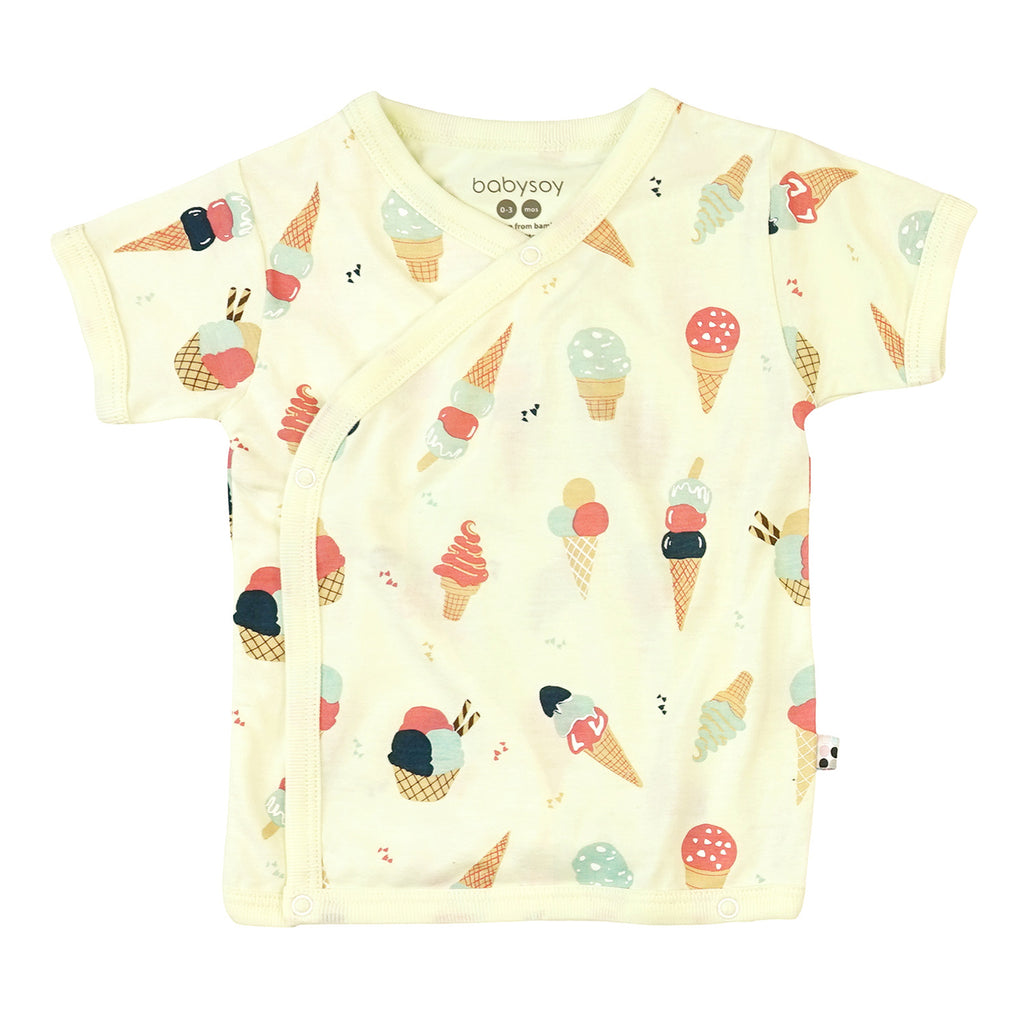 Baby newborn Short Sleeve Japanese Side Snap Wrap around Kimono Tee top shirt Ice Creams 0-3 Months