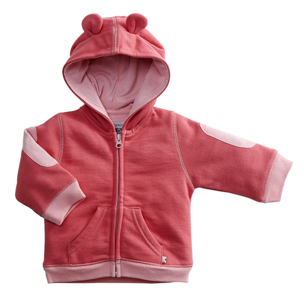 Organic Bamboo Baby & Toddler Bunny Ears Fleece Hoodie Blossom red 0-6 months