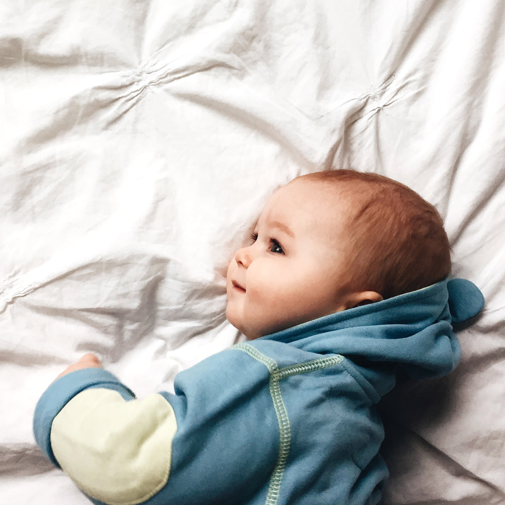 Organic Bamboo Baby & Toddler Bunny Ears Fleece Hoodie ocean blue 6-12 months
