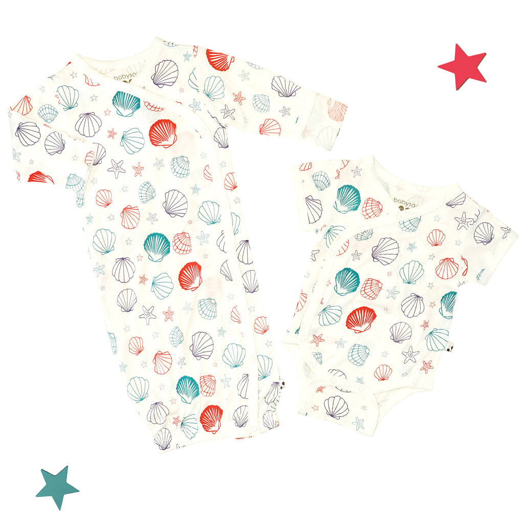 Baby Summer Kimono Bodysuit & Gown Gift Set sea shells 0-3 Months