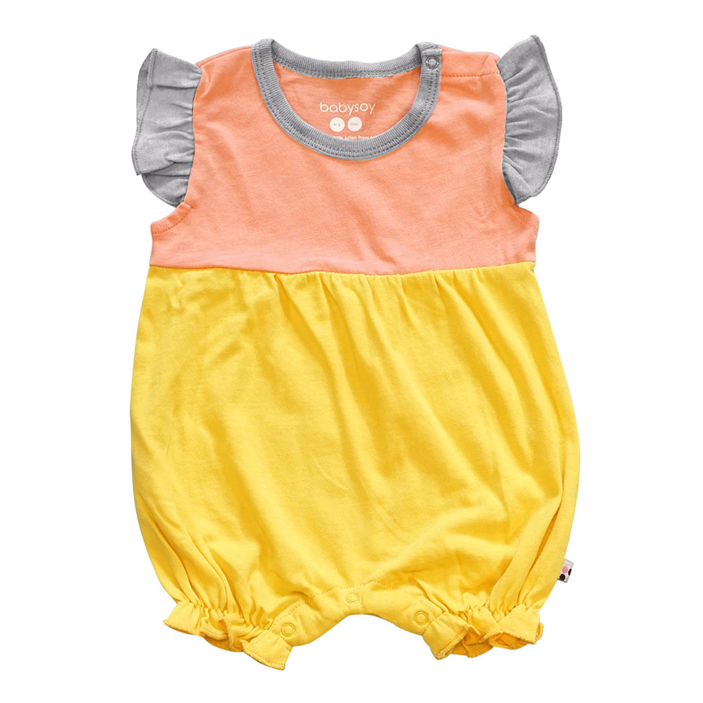 Baby Girl Color Block Princess Tank Romper Bodysuit Onesie yellow orange grey 0-3 months