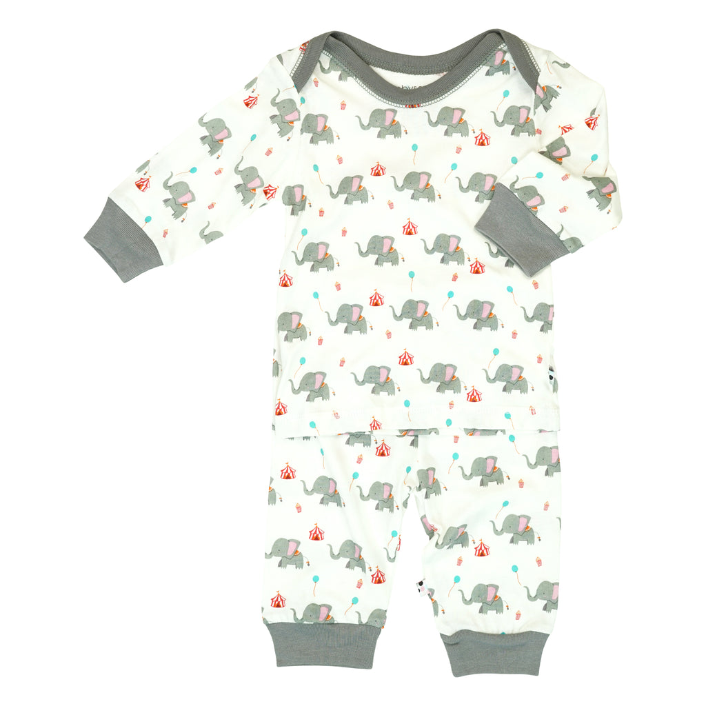 Babysoy baby toddler unisex Lightweight Organic Lounge PJS Pajamas Set elephant 6-12 months