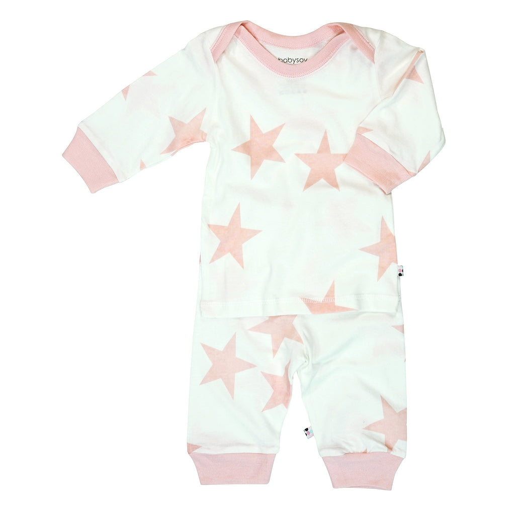 Babysoy baby toddler girl Lightweight Organic Lounge PJS Pajamas Set pink 6-12 months