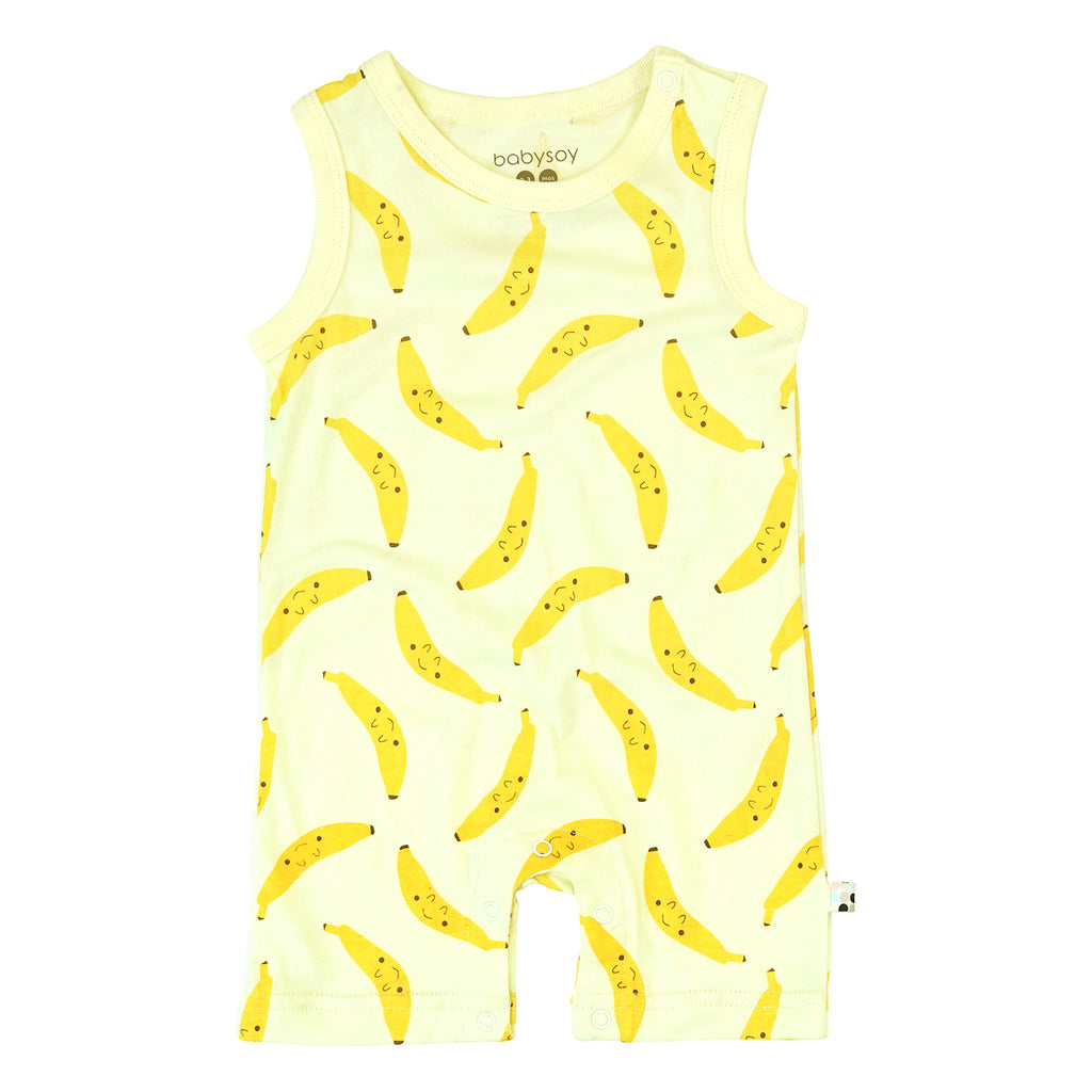 Babysoy organic baby & Toddler Summer Pattern Tank Romper in Bananas 18-24 Months