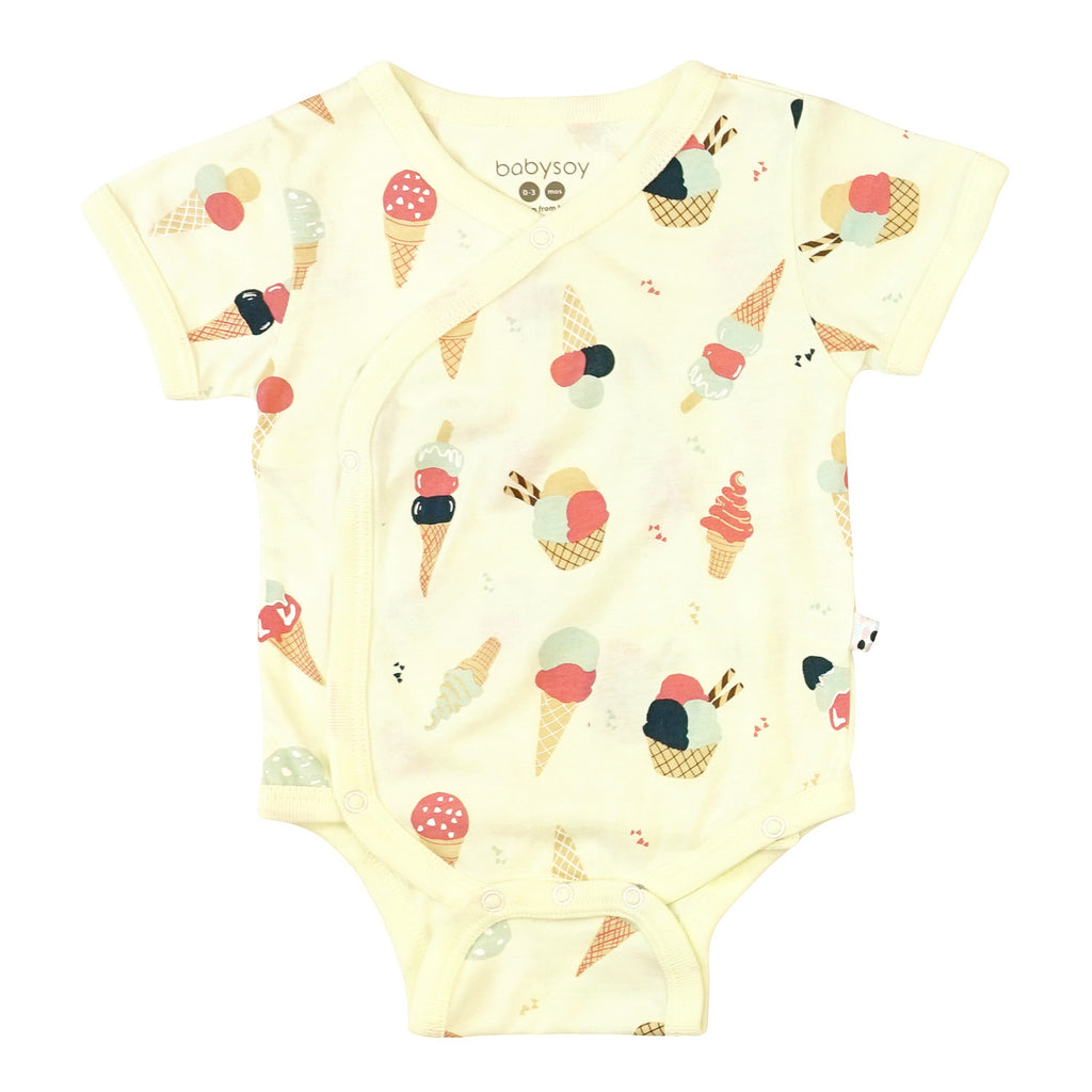 Babysoy organic pattern prints baby Kimono wrap around Short Sleeve onesie/Bodysuit ice creams 0-3 months