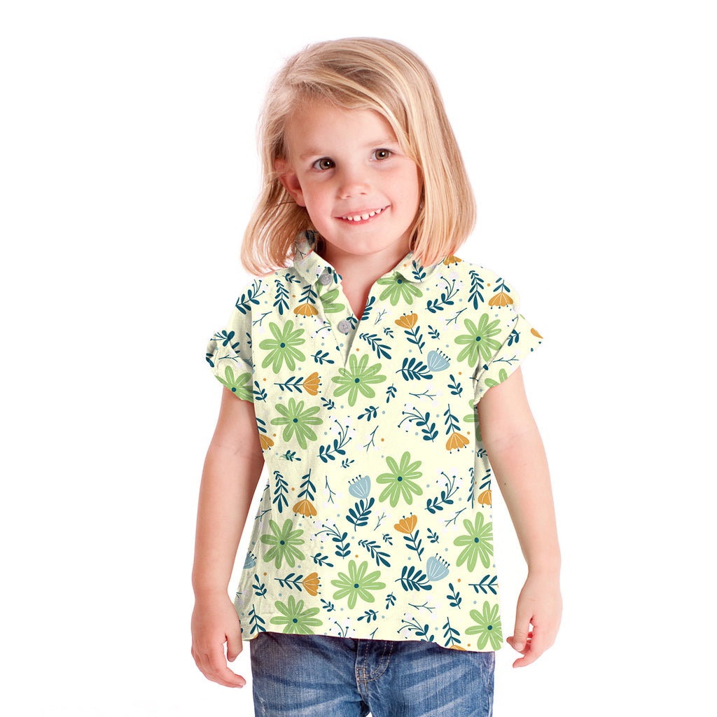 Baby Toddler Pattern Short Sleeve Polo Tee shirt flowers 2T