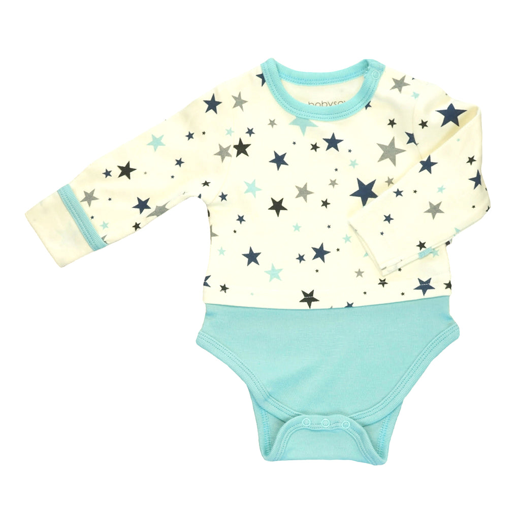 Baby Unisex star long sleeve tee bodysuit onesie 0-3 months blue