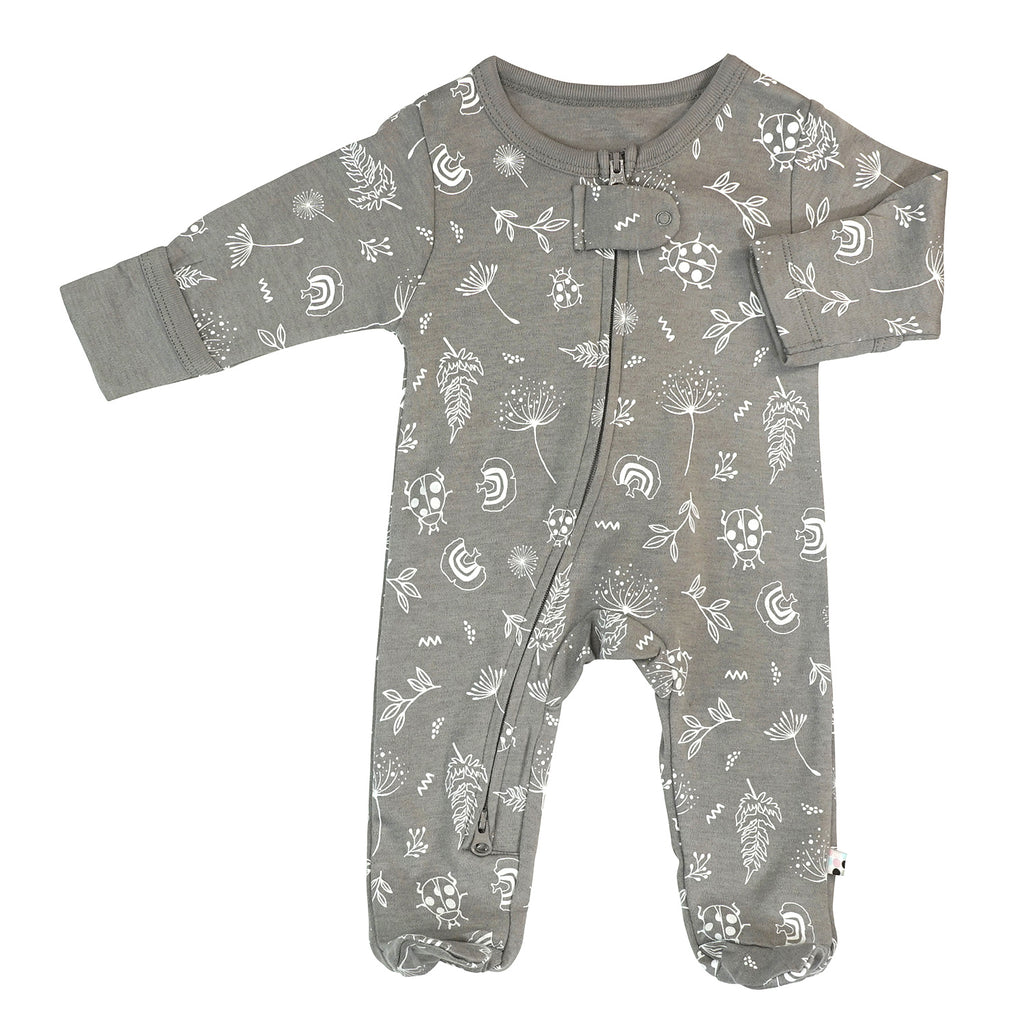 Baby organic footie sleepers pajamas dandelions thunder grey 3-6 months