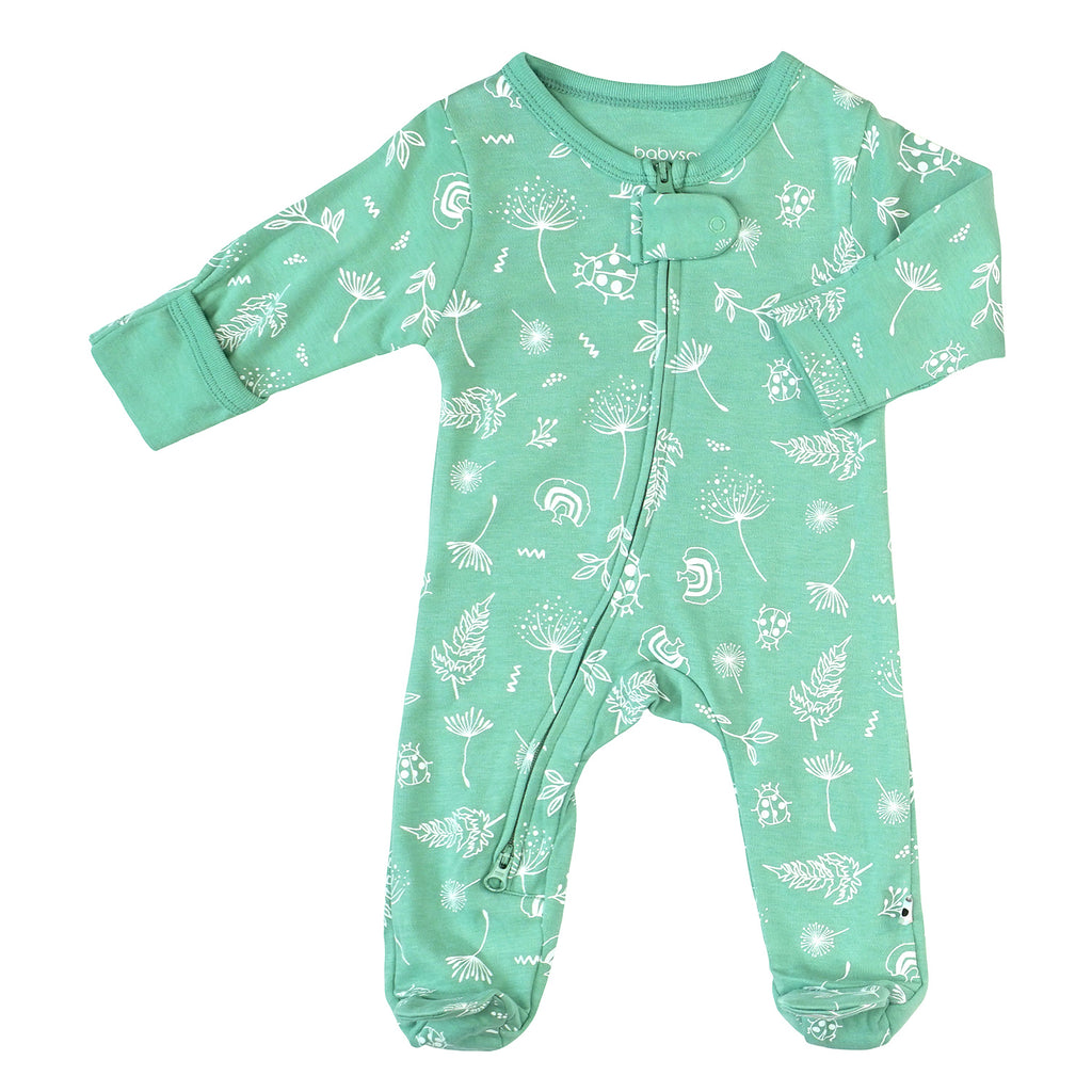 Baby organic footie sleepers pajamas dandelions dragon green 0-3 months