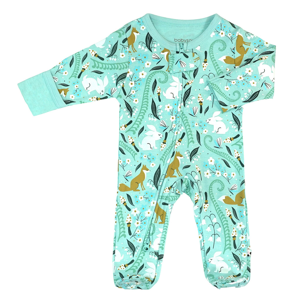 Baby organic footie sleepers pajamas fox rabbit harbor blue 0-3 months