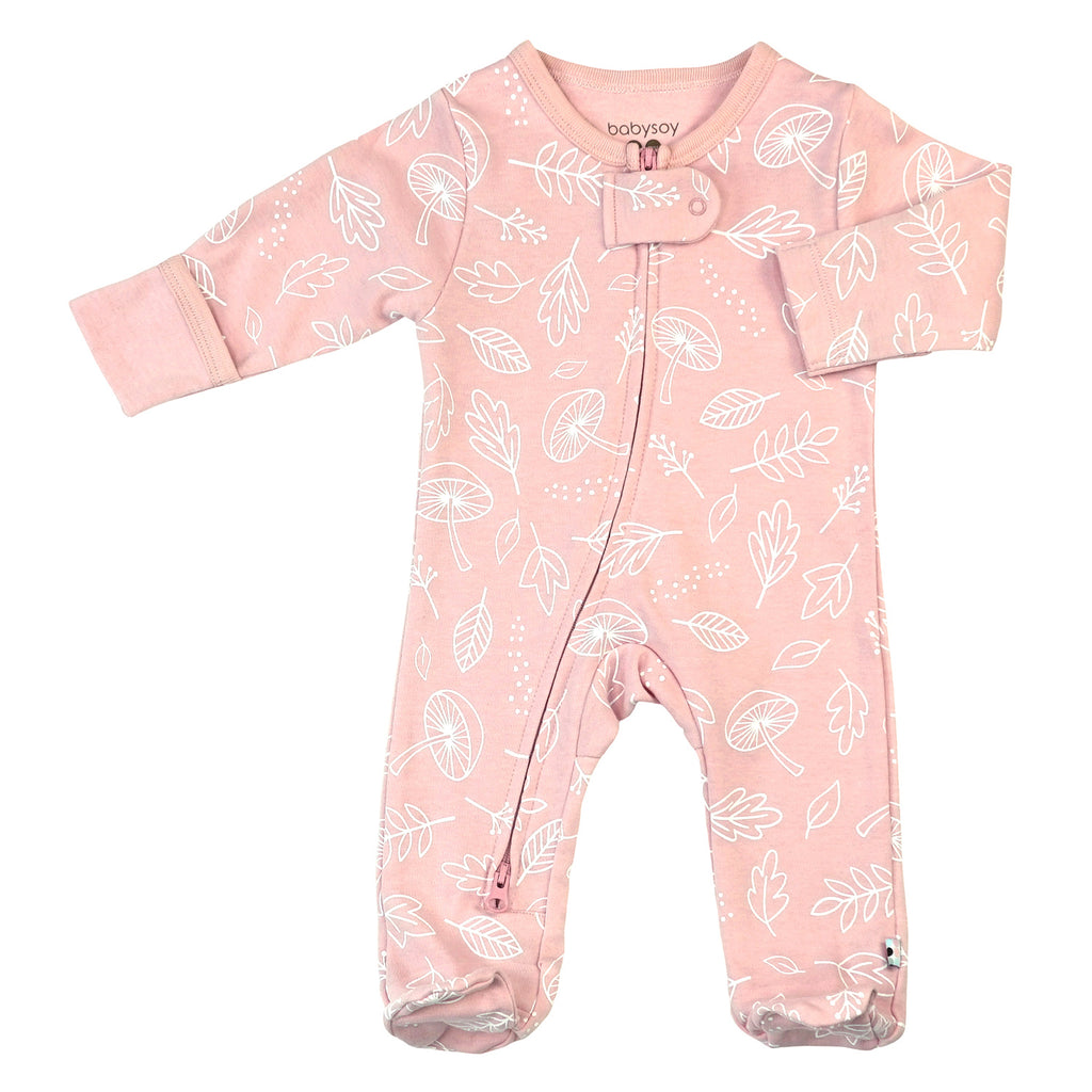 Baby organic footie sleepers pajamas leaf peony pink pattern 3-6 months