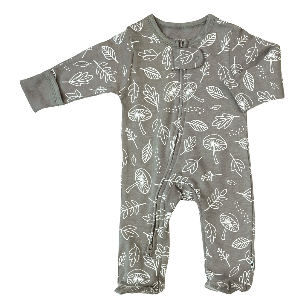 Baby organic footie sleepers pajamas leaf thunder grey pattern 0-3 months