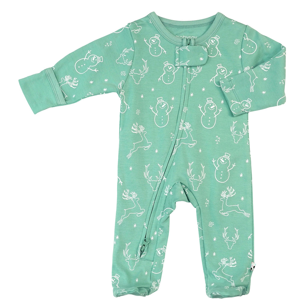 Baby organic footie sleepers pajamas christmas snow green pattern 3-6 months