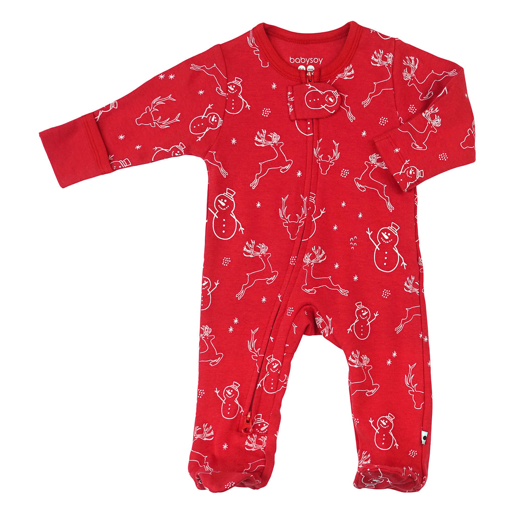 Baby organic footie sleepers pajamas christmas red snow pattern 3-6 months