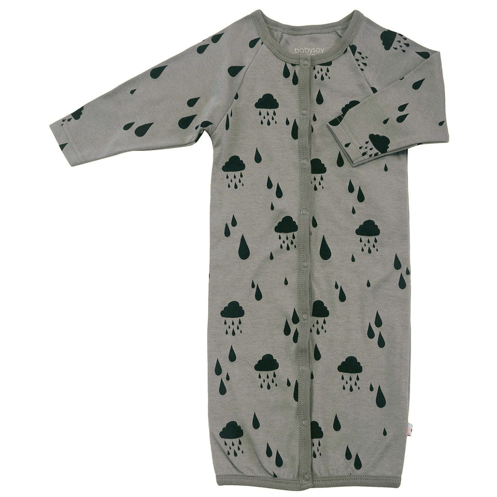 Baby snap gown sleep sack rain pattern print in thunder grey color with mittens 0-3 Months