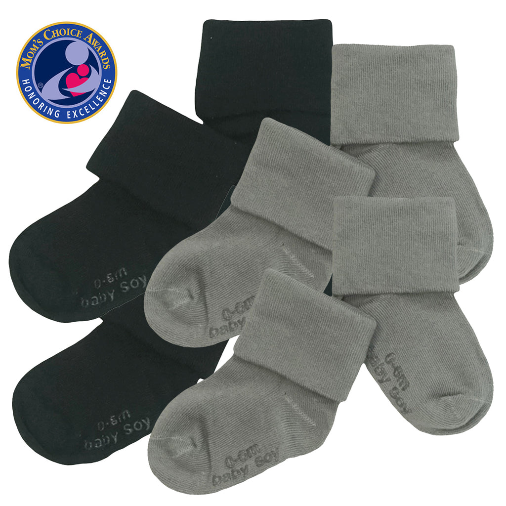 Babysoy BABY toddler newborn Stay on Socks with Grips- Set of 4 in pirate black and grey 0-6  months