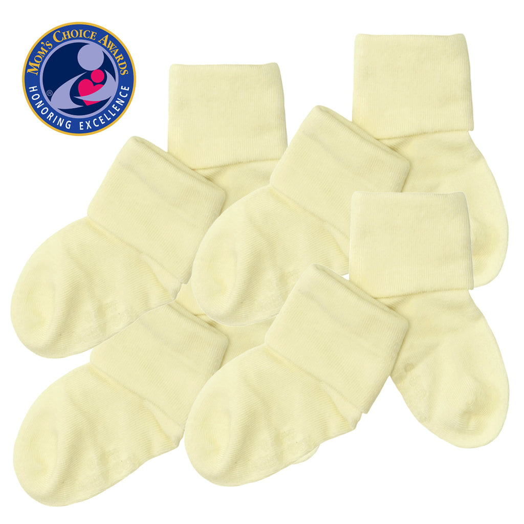 Babysoy BABY toddler newborn unisex white Stay on Socks with Grips- Set of 4 in white cream soy 0-6 months