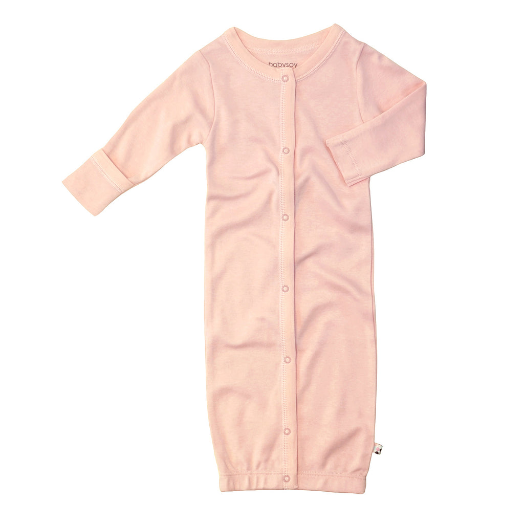 Oragnic Soy Fiber Solid Color Long Sleeve Baby Newborn Gown/Sleeper Sacks in pink Peony