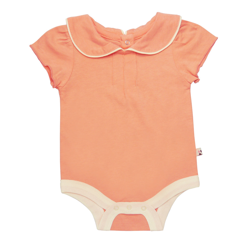 Organic Puff Short Sleeve Baby Girl peter pan collar Onesie Bodysuit in Orange cantaloupe