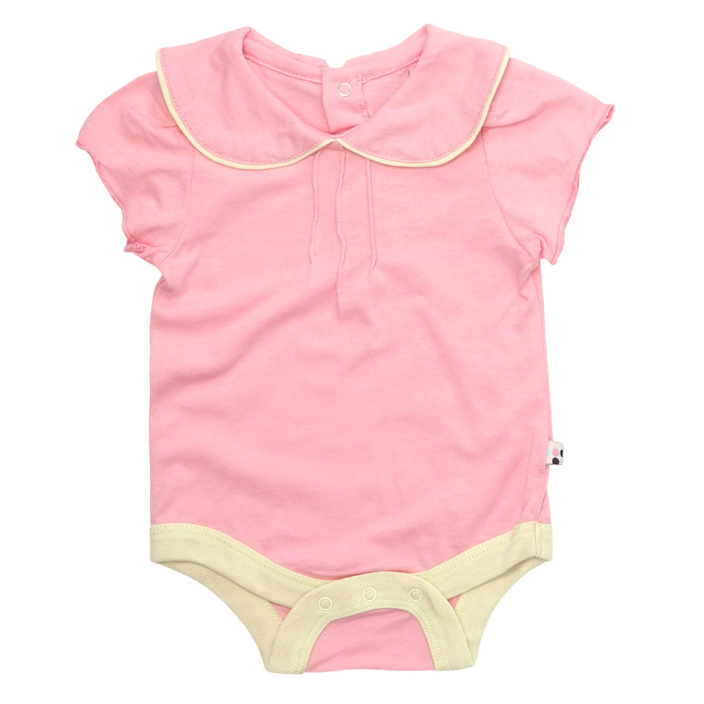 Organic Puff Short Sleeve Baby Girl peter pan collar Onesie Bodysuit petal pink
