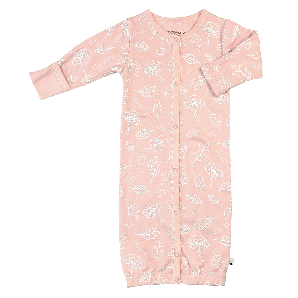 Baby snap gown sleep sack pattern print in christmas Pink Leaf color with mittens 0-3 Months