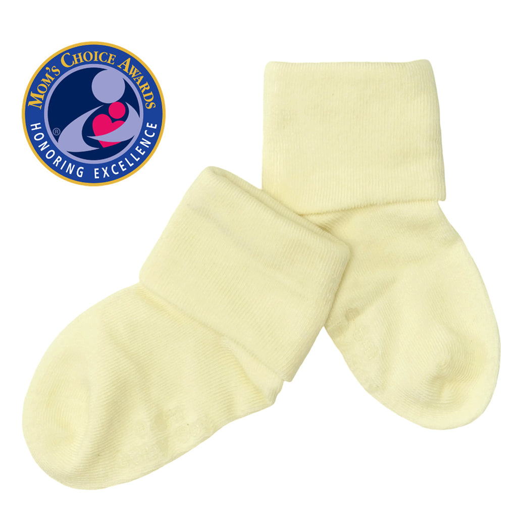 babysoy stay on baby infant newborn socks in cream soy color in size 0-6 months