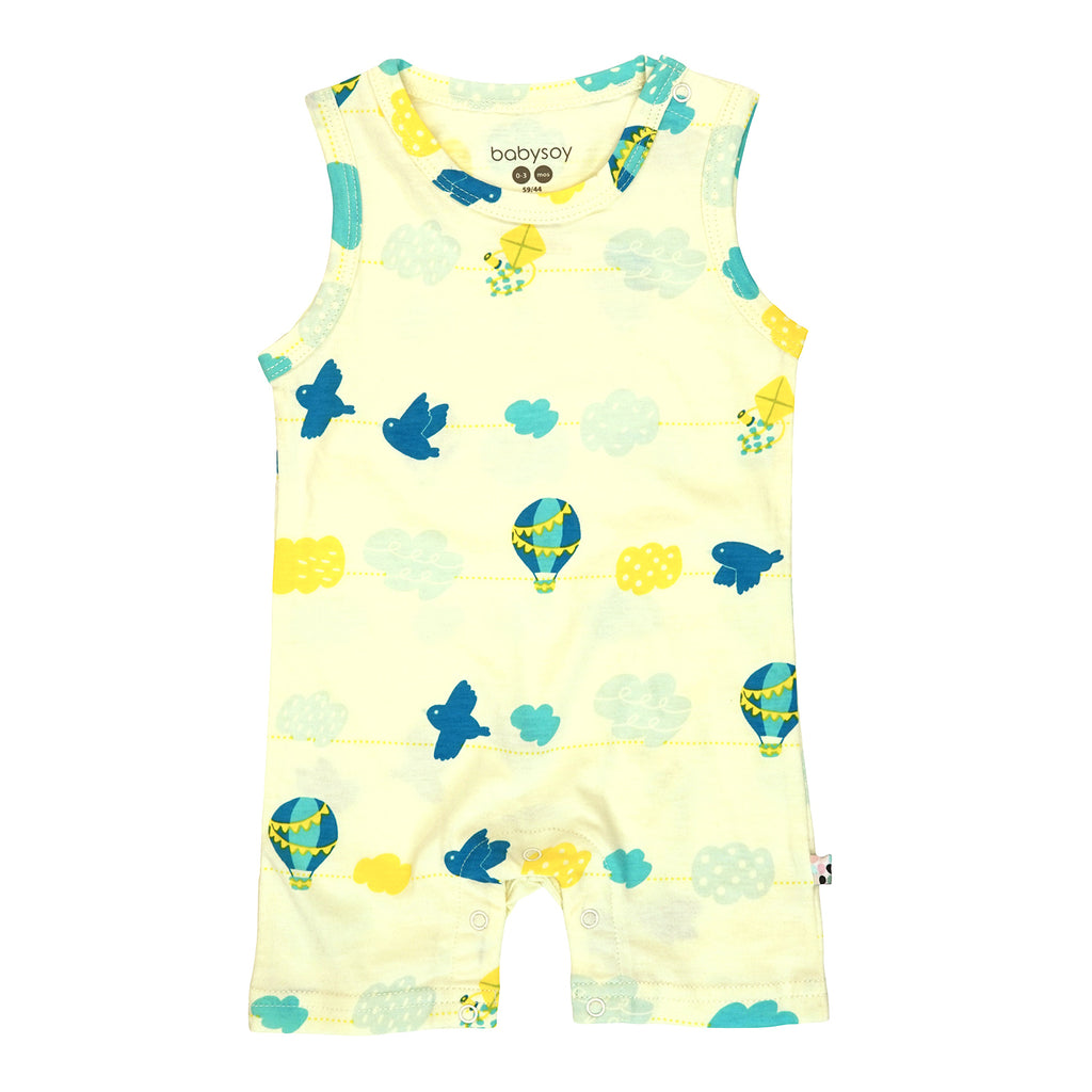 Babysoy baby & Toddler Summer Pattern Tank Romper in Sky Blue 18-24 Months